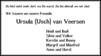 Traueranzeige von Ursula Usch van Veersen von Braunschweiger Zeitung