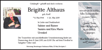 Traueranzeige von Brigitte Althaus von Salzgitter Zeitung