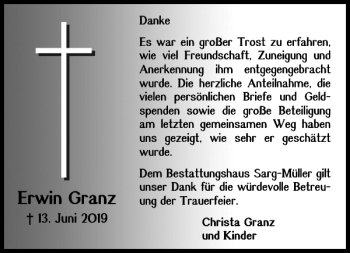 Traueranzeige von Erwin Granz von Braunschweiger Zeitung