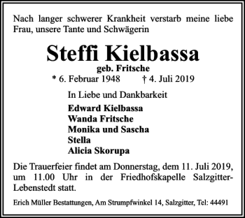 Traueranzeige von Steffi Kielbassa von Salzgitter Zeitung