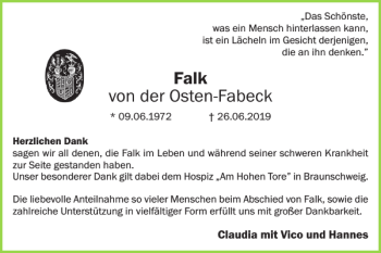 Traueranzeige von Falkvon der Osten-Fabeck von Braunschweiger Zeitung