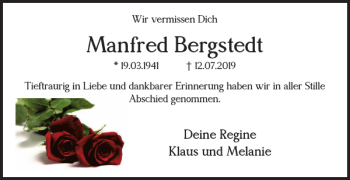 Traueranzeige von Manfred Bergstedt von Braunschweiger Zeitung