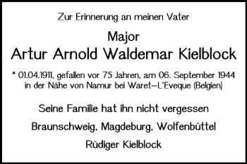 Traueranzeige von Artur Arnold Waldemar Kielblock von Braunschweiger Zeitung