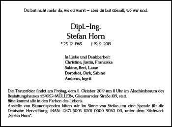 Traueranzeige von Dipl.-Ing. Stefan Horn von Braunschweiger Zeitung