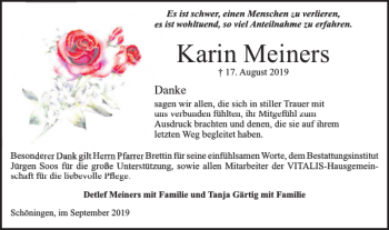 Traueranzeige von Karin Meiners von Helmstedter Nachrichten