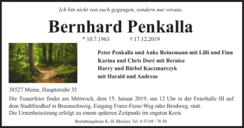 Traueranzeige von Bernhard Penkalla von Braunschweiger Zeitung