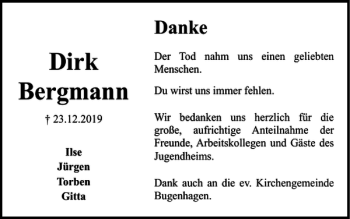 Traueranzeige von Dirk Bergmann von Braunschweiger Zeitung