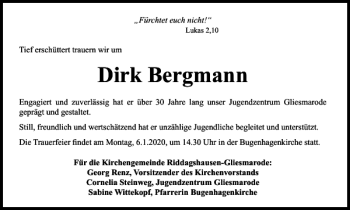 Traueranzeige von Dirk Bergmann von Braunschweiger Zeitung