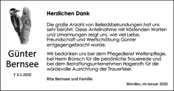 Traueranzeige von Günter Bernsee von Braunschweiger Zeitung