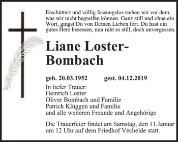 Traueranzeige von Liane Loster-Bombach von Peiner Nachrichten