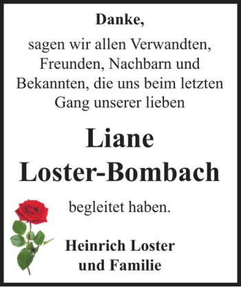 Traueranzeige von Liane Loster-Bombach von Peiner Nachrichten