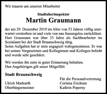 Traueranzeige von Martin Graumann von Braunschweiger Zeitung