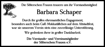 Traueranzeige von Barbara Schaper von Salzgitter Zeitung