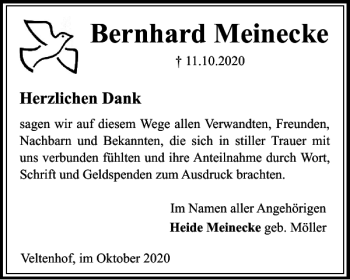 Traueranzeige von Bernhard Meinecke von Braunschweiger Zeitung