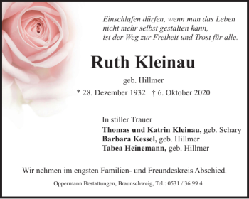 Traueranzeige von Ruth Kleinau von Braunschweiger Zeitung