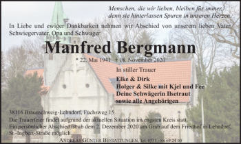 Traueranzeige von Manfred Bergmann von Braunschweiger Zeitung