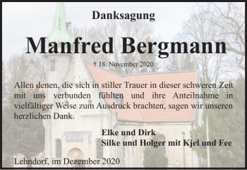 Traueranzeige von Manfred Bergmann von Braunschweiger Zeitung