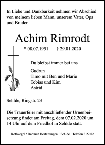 Traueranzeige von Achim Rimrodt von Salzgitter Zeitung