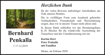 Traueranzeige von Bernhard Penkalla von Braunschweiger Zeitung