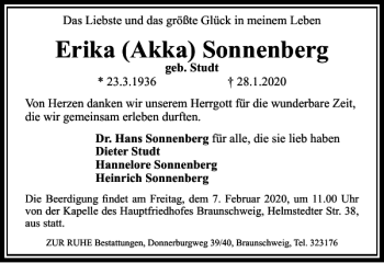 Traueranzeige von Erika Akka Sonnenberg von Braunschweiger Zeitung