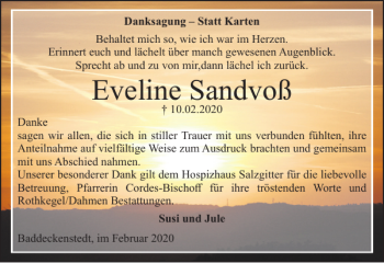 Traueranzeige von Eveline Sandvoß von Salzgitter Zeitung