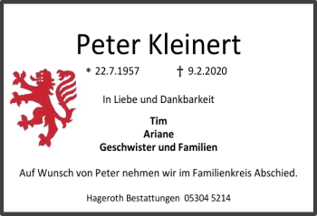 Traueranzeige von Peter Kleinert von Helmstedter Nachrichten