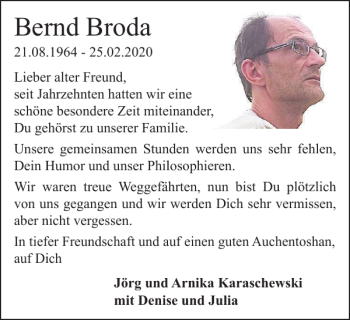 Traueranzeige von Bernd Broda von Wolfsburger Nachrichten