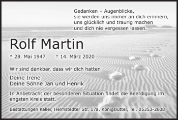 Traueranzeige von Rolf Martin von Helmstedter Nachrichten