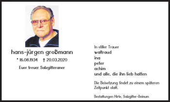 Traueranzeige von hans-jürgen großmann von Salzgitter Zeitung