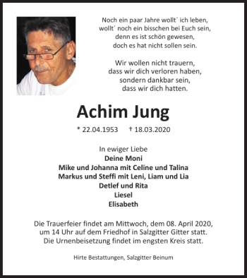 Traueranzeige von Achim Jung von Salzgitter Zeitung