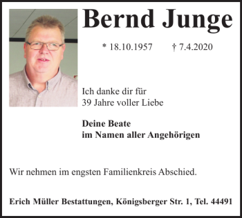 Traueranzeige von Bernd Junge von Salzgitter Zeitung