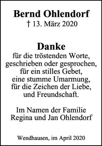 Traueranzeige von Bernd Ohlendorf von Braunschweiger Zeitung