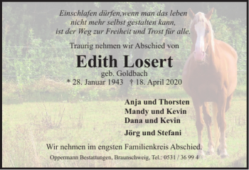 Traueranzeige von Edith Losert von Braunschweiger Zeitung