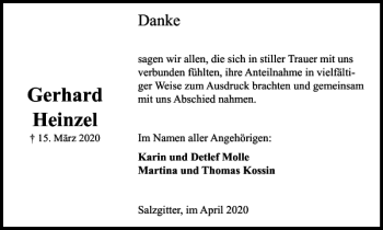 Traueranzeige von Gerhard Heinzel von Salzgitter Zeitung