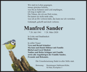 Traueranzeige von Manfred Sander von Salzgitter Zeitung