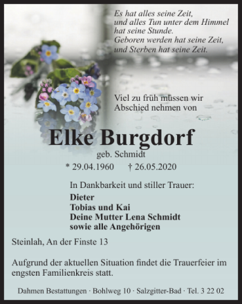 Traueranzeige von Elke Burgdorf von Salzgitter Zeitung