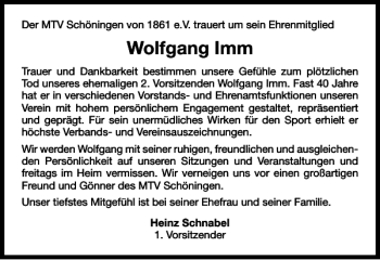 Traueranzeige von Wolfgang Imm von Helmstedter Nachrichten