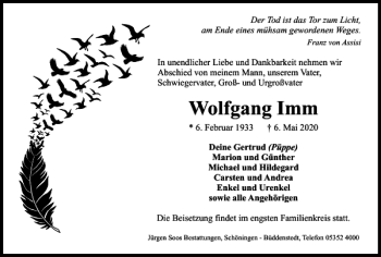 Traueranzeige von Wolfgang Imm von Helmstedter Nachrichten