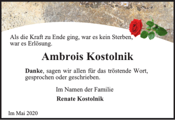 Traueranzeige von Ambrois Kostolnik von Wolfenbütteler Zeitung