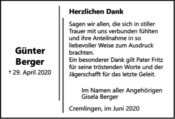 Traueranzeige von Günter Berger von Braunschweiger Zeitung