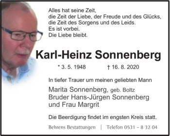 Traueranzeige von Karl-Heinz Sonnenberg von Braunschweiger Zeitung