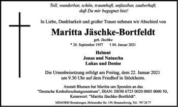 Traueranzeige von Maritta Jäschke-Bortfeldt von Braunschweiger Zeitung