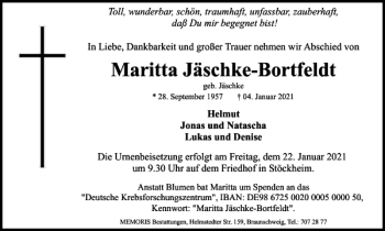 Traueranzeige von Maritta Jäschke-Bortfeldt von Braunschweiger Zeitung