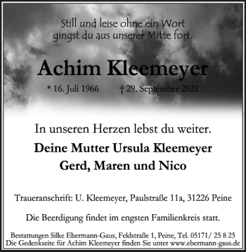 Traueranzeige von Achim Kleemeyer von Braunschweiger Zeitung