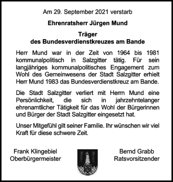 Traueranzeige von Mund der von von Salzgitter Zeitung