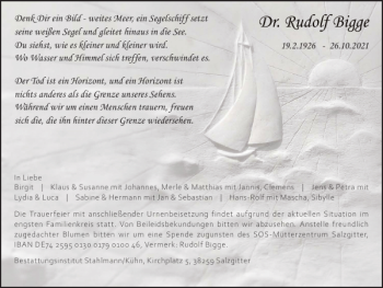 Traueranzeige von Dr. Rudolf Bigge von Salzgitter Zeitung