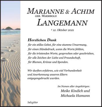 Traueranzeige von Marianne und Achim Langemann von Salzgitter Zeitung