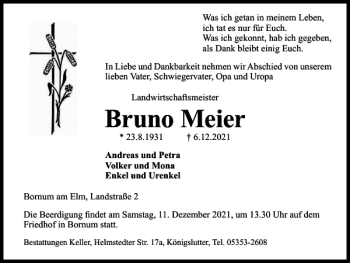 Traueranzeige von Bruno Meier von Helmstedter Nachrichten