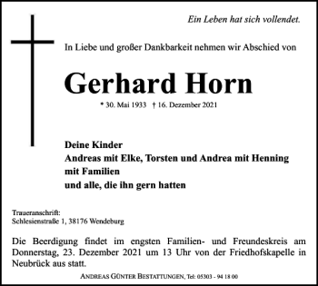 Traueranzeige von Gerhard Horn von Braunschweiger Zeitung