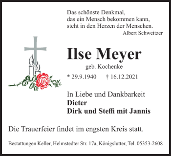 Traueranzeige von Ilse Meyer von Helmstedter Nachrichten